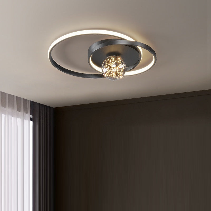 Contemporary Nordic Starry Sky Ball Circle Iron Aluminum Silica Glass LED Flush Mount Ceiling Light For Bedroom