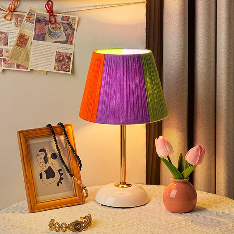 Contemporary Nordic Trapezoid Colorful Wool Yarn Lampshade Iron Base 1 - Light Table Lamp For Bedroom