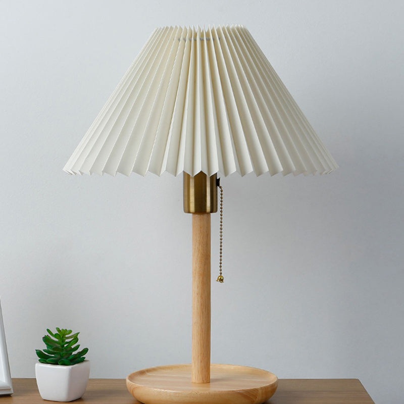 Contemporary Retro Cone Solid Wood Fabric 1-Light Table Lamp For Bedroom
