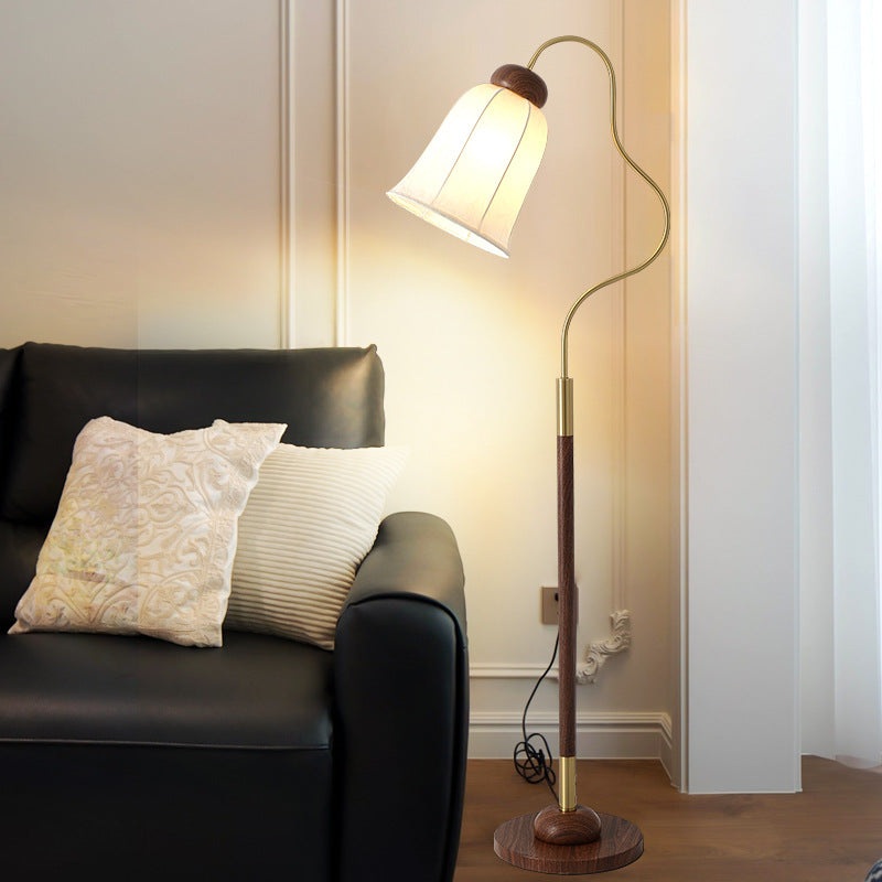 Contemporary Retro Curve Metal Fabric Lampshade Hardware 1 - Light Standing Floor Lamp For Living Room