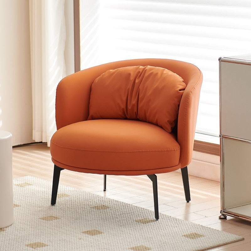 Contemporary Scandinavian Round PU Leather Upholstered Accent Chair Backrest For Living Room