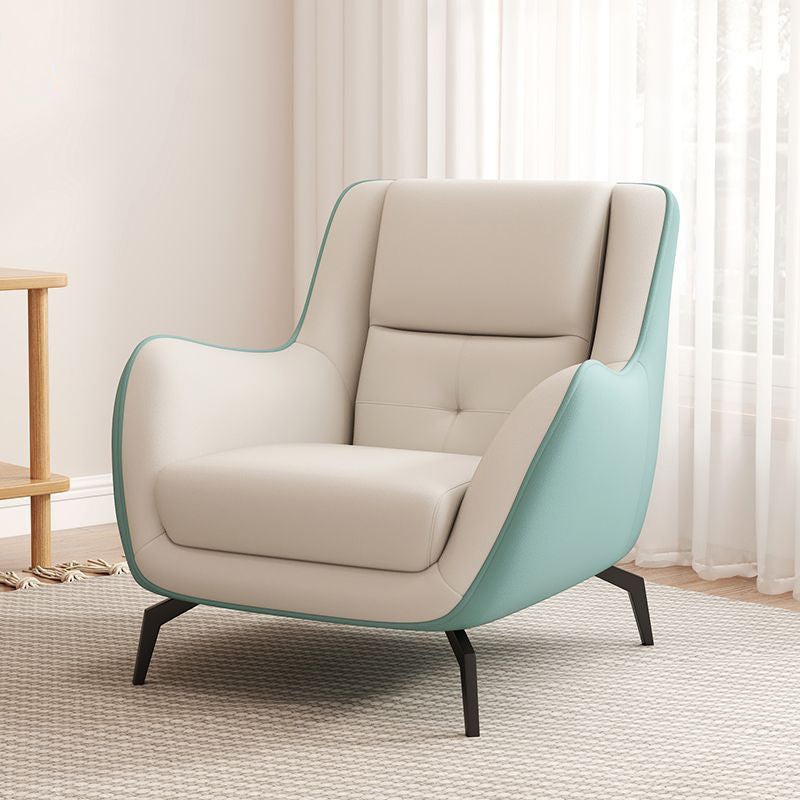 Contemporary Scandinavian Square Leather Upholstered Accent Chair Backrest Armrest For Living Room