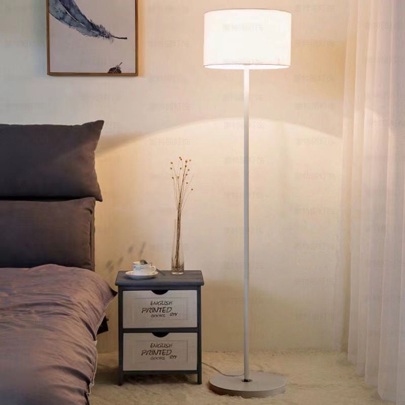Contemporary Simplicity Cylinder Fabric Shade Iron 1-Light Standing Floor Lamp For Living Room