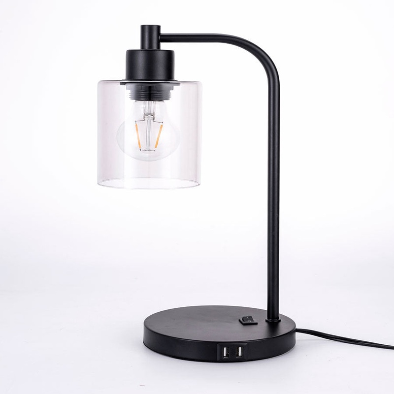 Contemporary Simplicity Cylinder Glass Lampshade Iron Base 1 - Light Table Lamp For Bedroom