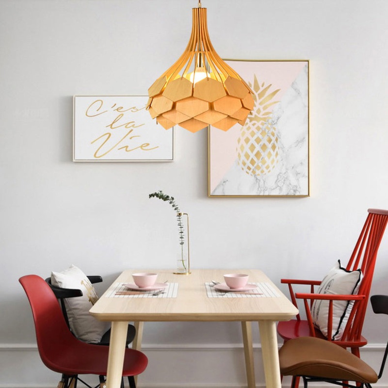 Modern Eclectic Birdcage Wood 1-Light Pendant Light For Living Room