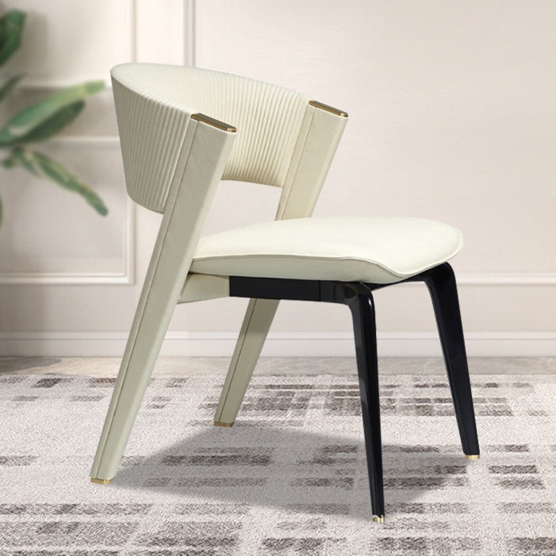 Modern Luxury Square Leather Metal Frame Dining Chair Arc Back For Dining Room