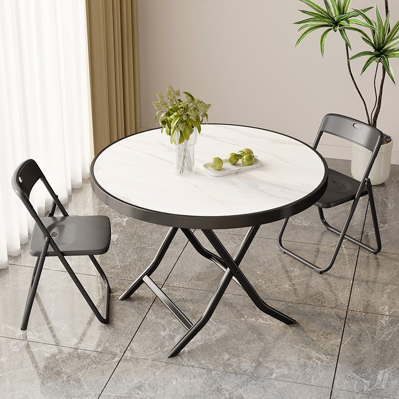 Modern Minimalist Foldable Round Square Marble Metal Dining Table For 4 Seats