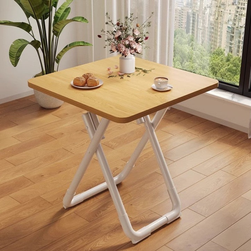 Modern Minimalist Foldable Simple Round Square X-Shape Base Density Plate Iron Pipe Dining Table For 2-6 Seats