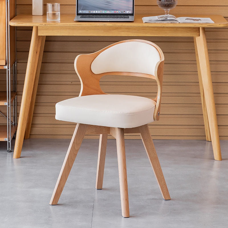 Modern Minimalist Rotatable Square Curve Wood Leather Dining Chair Backrest Armrest For Dining Room