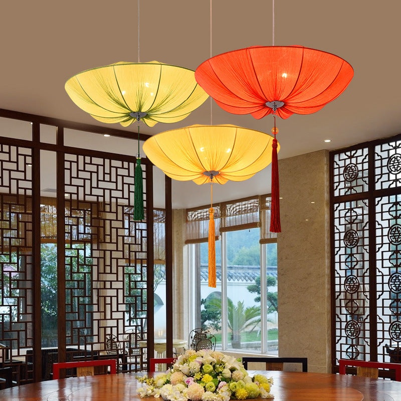 Traditional Chinese Lotus Petal Shape Fabric Lampshade Hardware 1/3 - Light Chandeliers For Dining Room