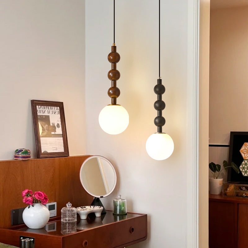 Traditional French Globe Iron Wood Glass 1-Light Pendant Light For Living Room