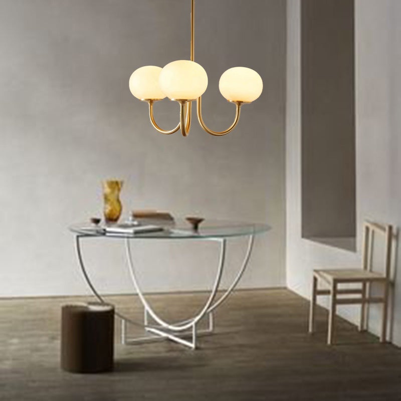 Traditional French Oval Iron Glass 3-Light Chandelier For Living Room