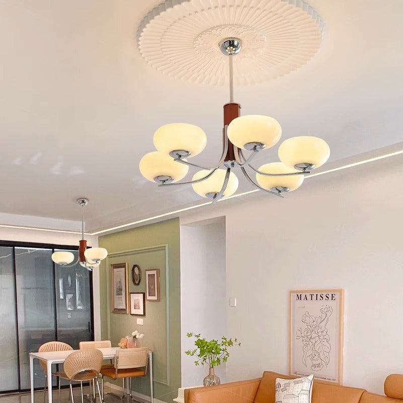 Traditional French Round Cylinder Branch Glass Iron 3/6 Light Chandelier For Living Room