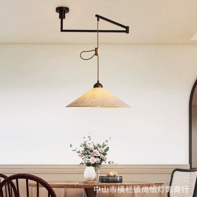 Traditional Japanese Cone Paper Solid Wood 1-Light Pendant Light For Living Room
