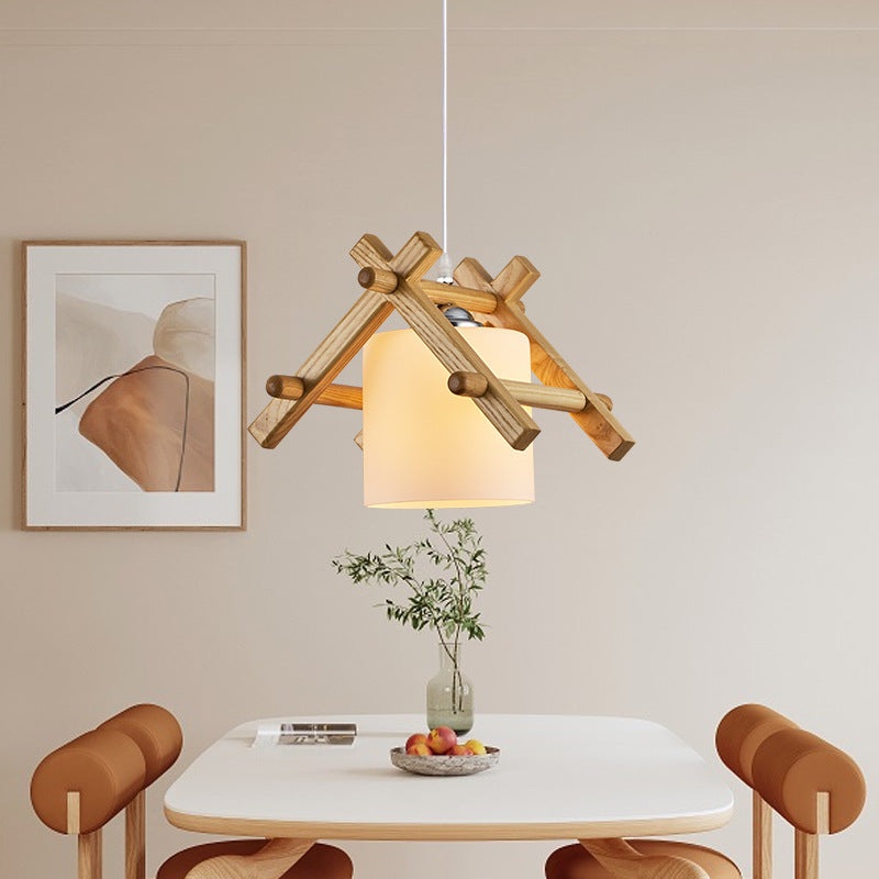 Traditional Japanese House Shape Ash Glass Lampshade 1 - Light Pendant Light For Dining Room