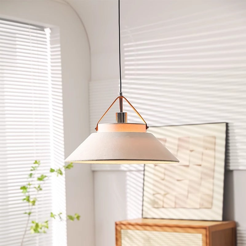 Traditional Japanese Umbrella Cone Shape Fabric Iron 1-Light Pendant Light For Living Room