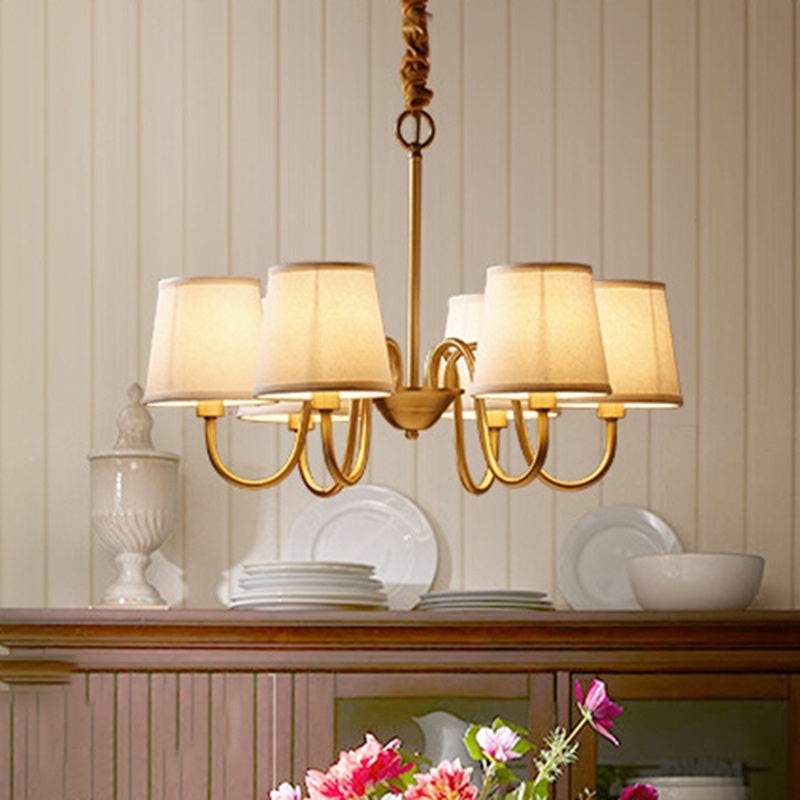 Traditional Rustic Round Bent Branch Fabric Brass 3/6 Light Chandelier For Living Room