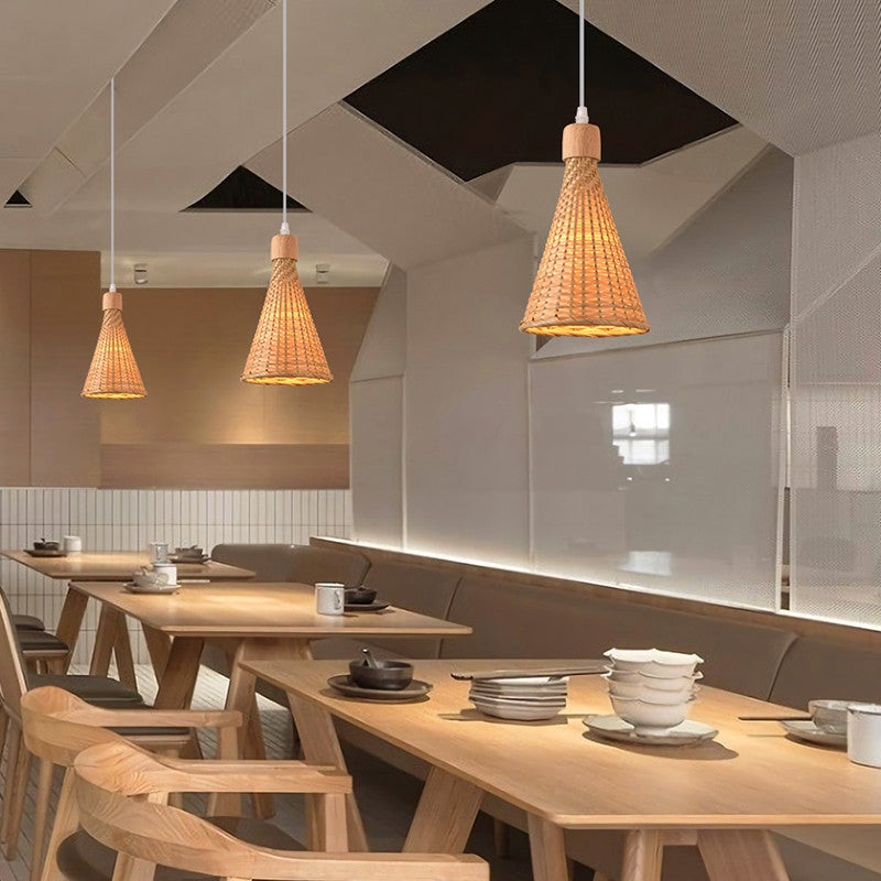 Contemporary Boho Hat Shape Bamboo Weaving Iron 1 - Light Pendant Light For Dining Room