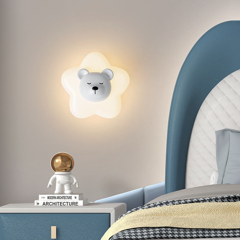 Contemporary Creative Cartoon Animal Rabbit Bear Star Moon Shape PE Iron LED Wall Sconce Lamp For Living Room