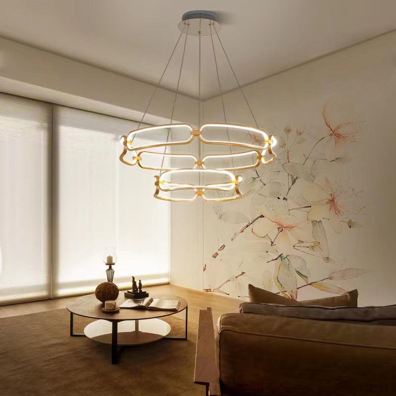 Contemporary Creative Circular Round Long Oval PC Aluminum Iron LED Chandelier For Living Room