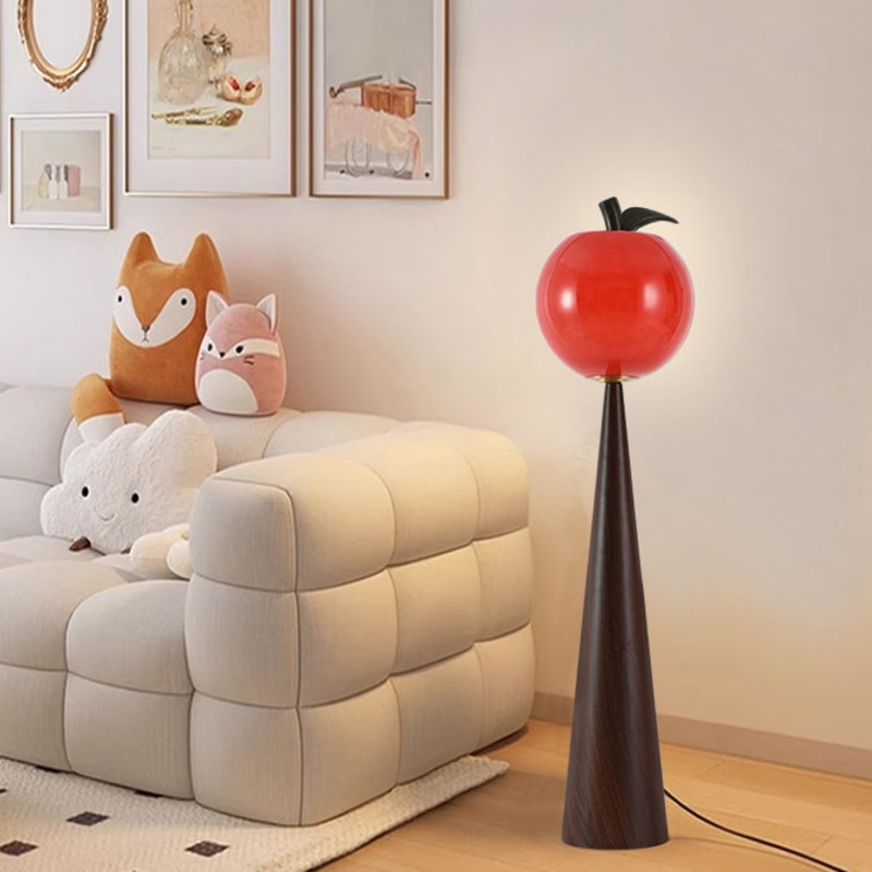 Contemporary Creative Fruit Apple Pear Glass Shade Metal Resin 1-Light Standing Floor Lamp For Living Room