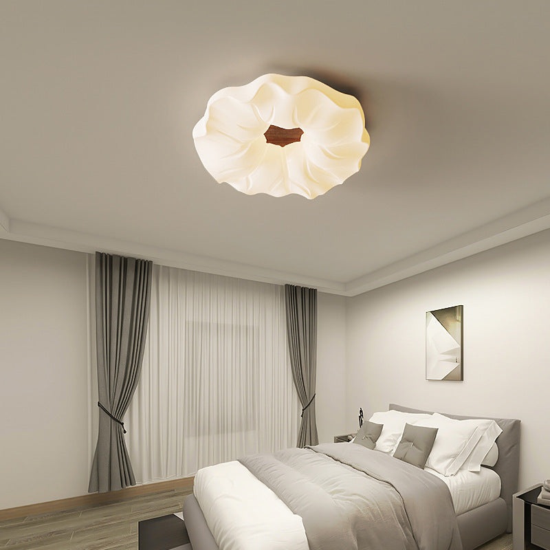 Contemporary Nordic Cream Flower Acrylic Lampshade Iron LED Flush Mount Ceiling Light For Bedroom