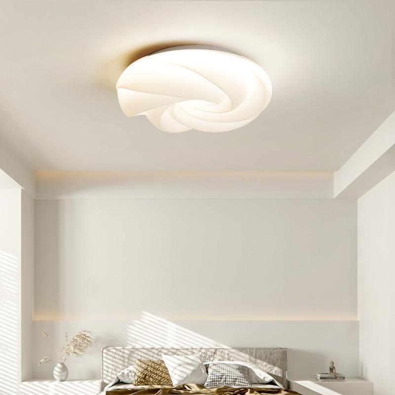 Contemporary Nordic Cream Flower Roll Acrylic Lampshade Iron LED Flush Mount Ceiling Light For Bedroom