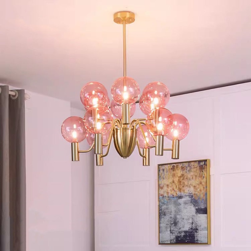 Contemporary Nordic Magic Bean Round Orb Iron Glass 6/8/10/12 Light Chandelier For Living Room