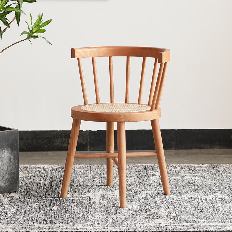 Contemporary Nordic Round Rattan Wood Chair Backrest Armless For Living Room