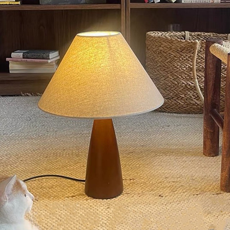 Contemporary Retro PVC Composite Fabric Conical Shade Solid Wood 1-Light Table Lamp For Home Office
