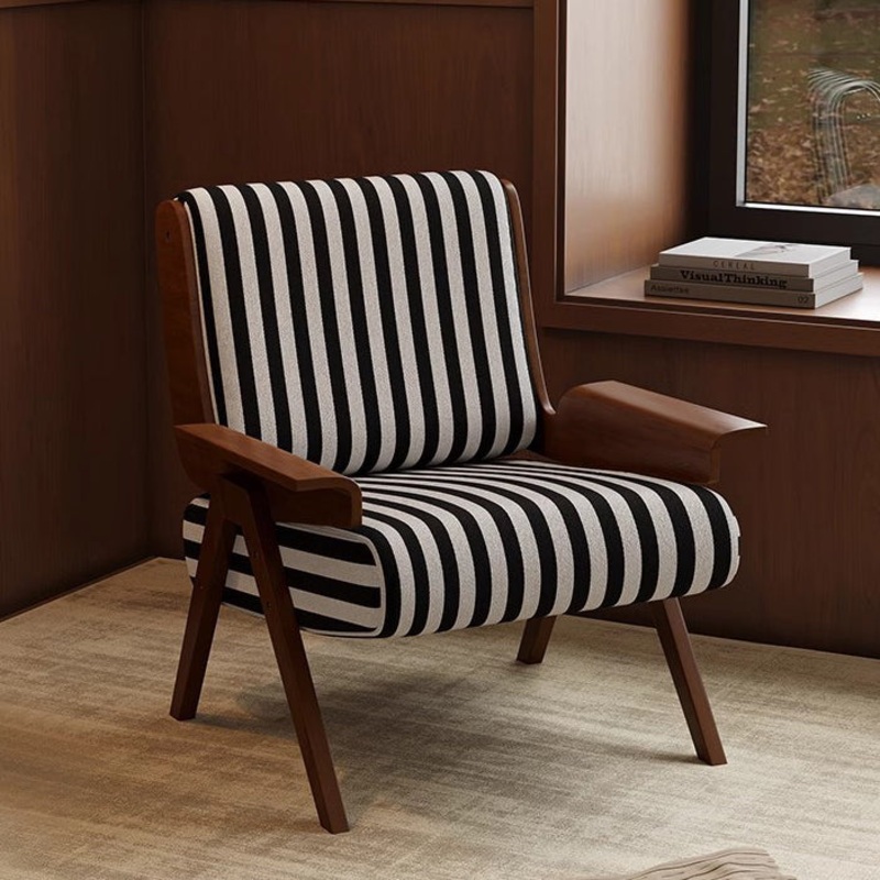 Contemporary Retro Rectangular Striped Bayberry Tree Wood Frame Silk Floss Upholstered Accent Chair Backrest Armrest For Living Room