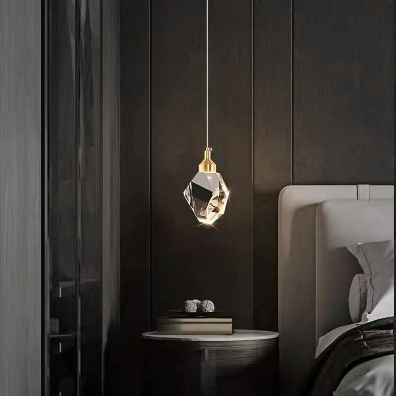Modern Luxury Diamond Cube Crystal Iron LED Pendant Light For Bedroom