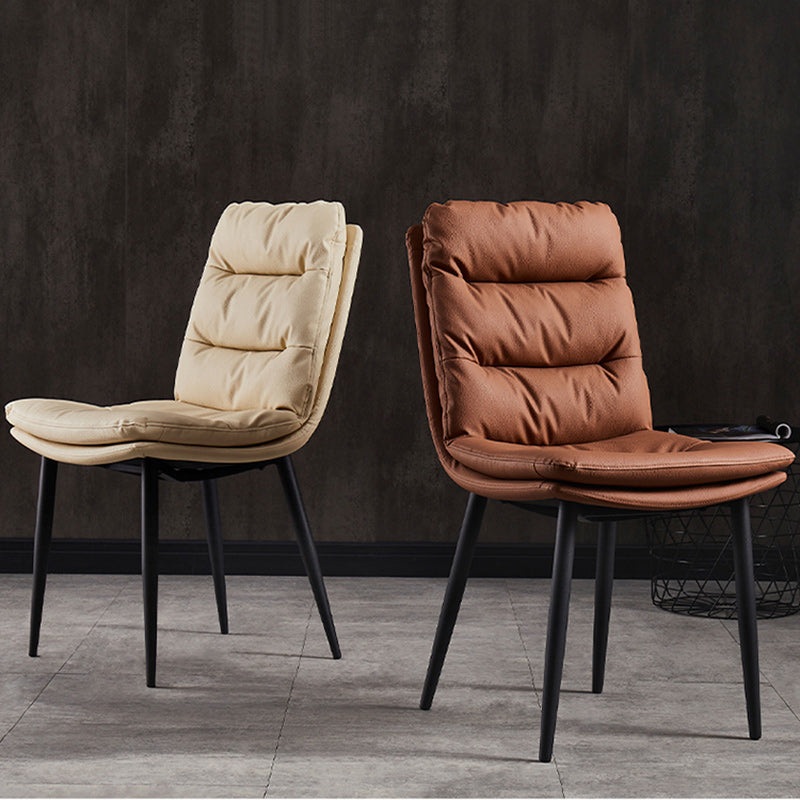 Modern Luxury Rectangular Double Upholstered Carbon Steel Frame Leather Dining Chair Backrest For Dining Room
