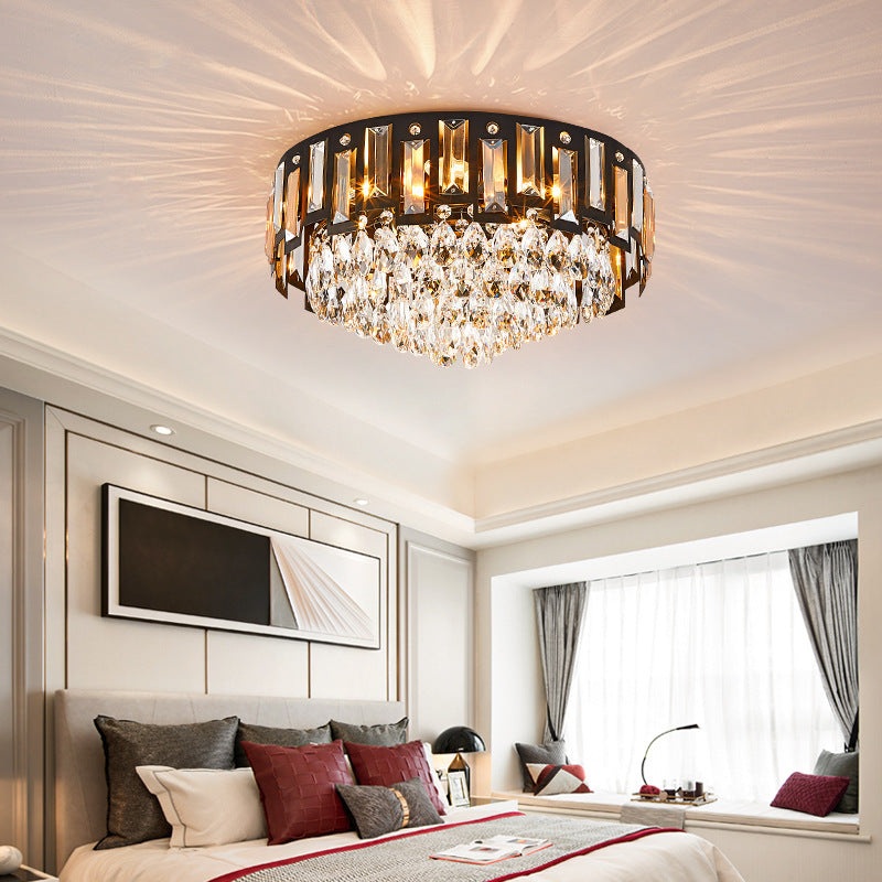 Modern Luxury Round Crystal Metal 3/5/8 Light Flush Mount Ceiling Light For Living Room