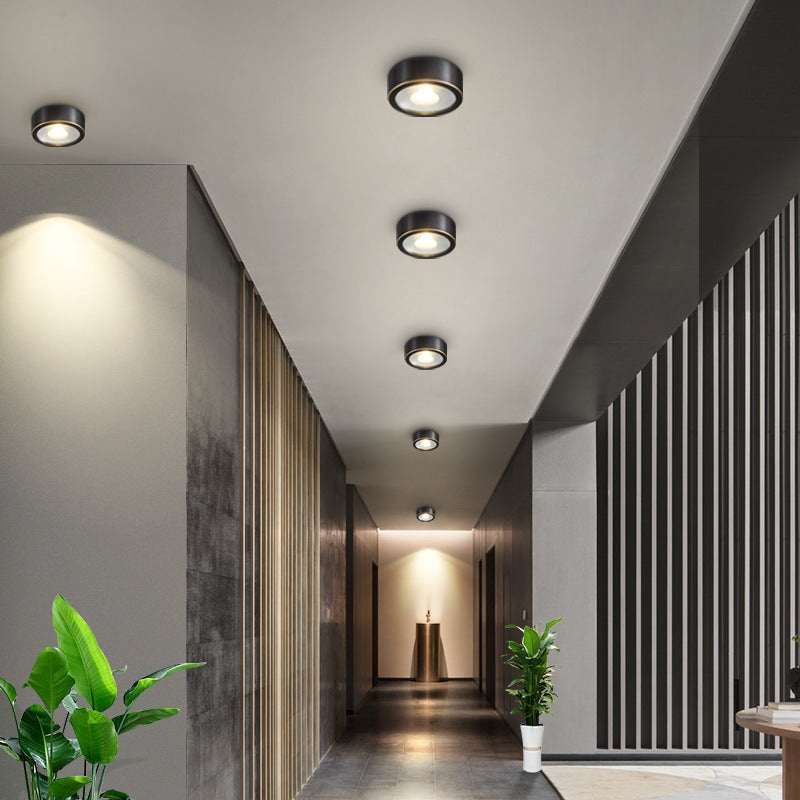 Modern Minimalist Round Full Copper Downlight LED Flush Mount Ceiling Light For Hallways
