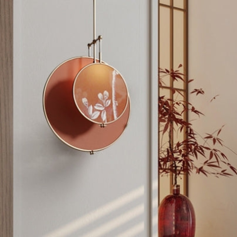Traditional Chinese Iron Flower Bird Pattern Fabric Round Fan 1-Light Pendant Light For Living Room
