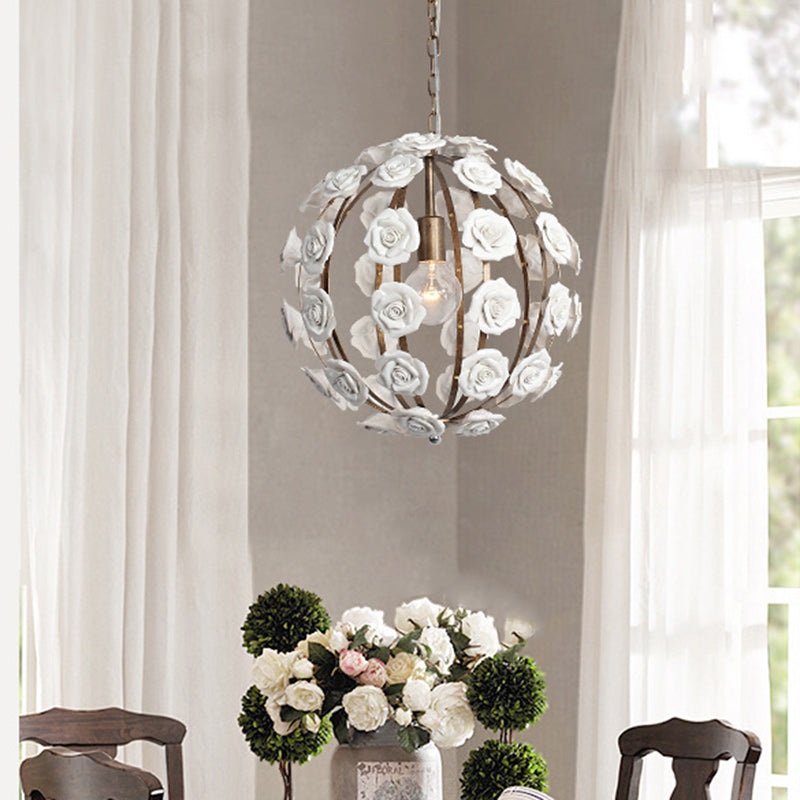 Traditional French Rosette Half Round Ceramic Iron 1/3 Light Chandelier For Living Room