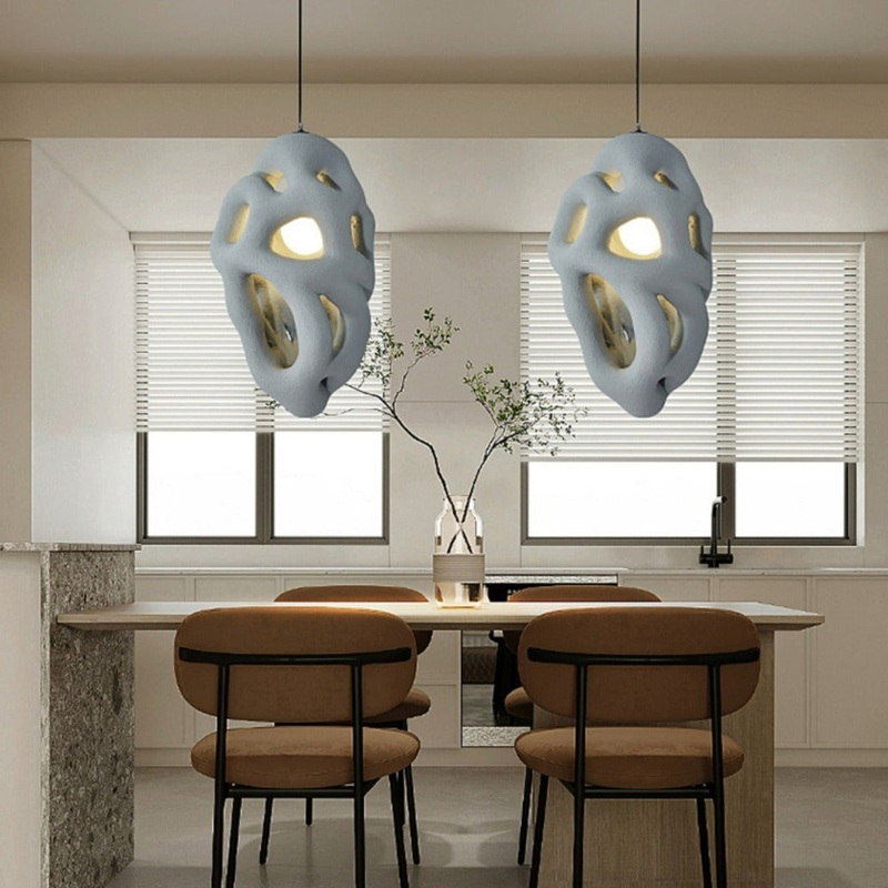 Traditional Japanese Polystyrene Irregular Ellipse Porous Design 1-Light Pendant Light For Living Room