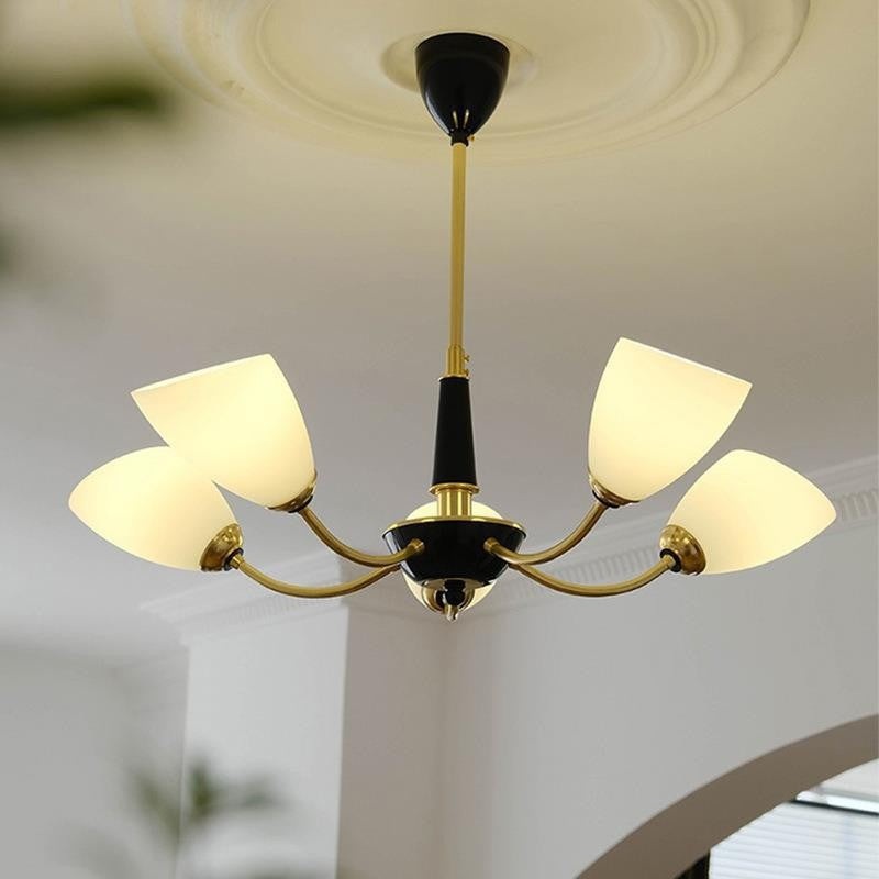 Traditional Vintage Oval Glass Brass 3/5 Light Chandelier For Living Room