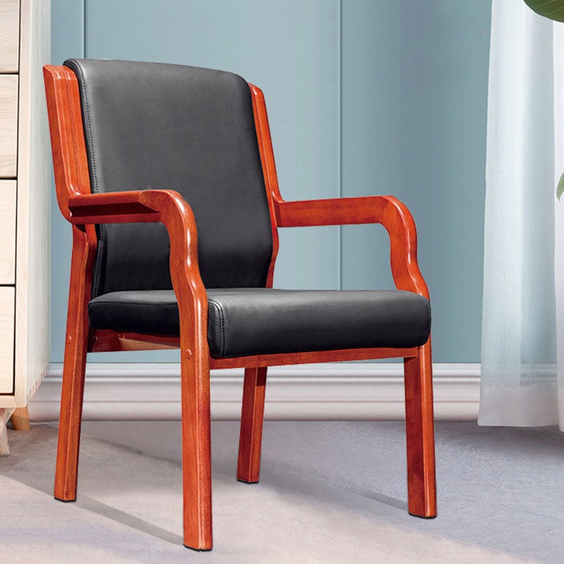Traditional Vintage Rectangular Solid Wood Leather Desk Chair Backrest Armrest For Home Office