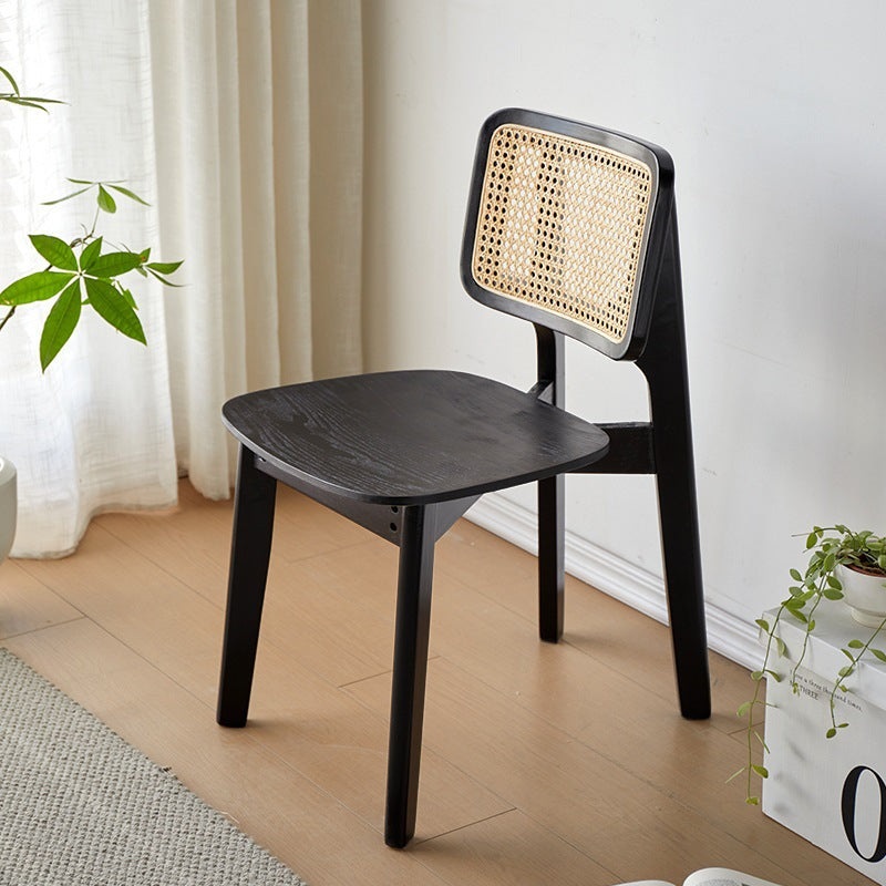 Traditional Vintage Square Rattan Wood Chair Backrest Armless For Living Room