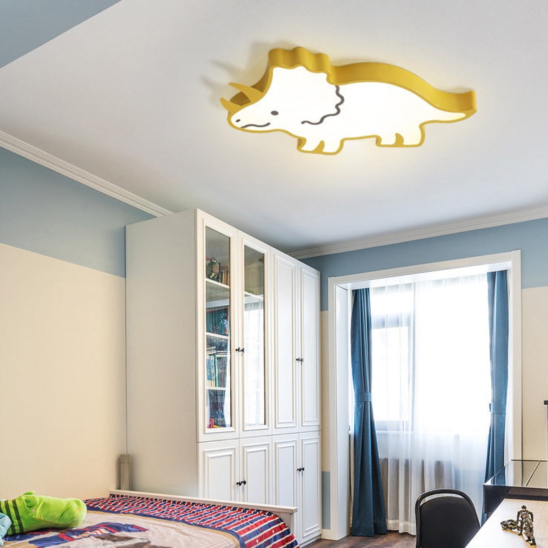 Contemporary Creative Kids Cartoon Rhino Iron Acrylic LED Flush Mount Ceiling Light For Bedroom