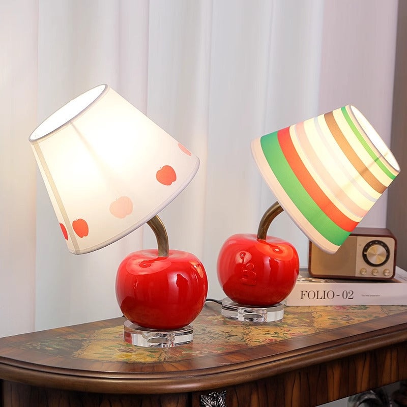Contemporary Creative Tilted Resin Apple Fabric Shade 1-Light Table Lamp For Bedroom