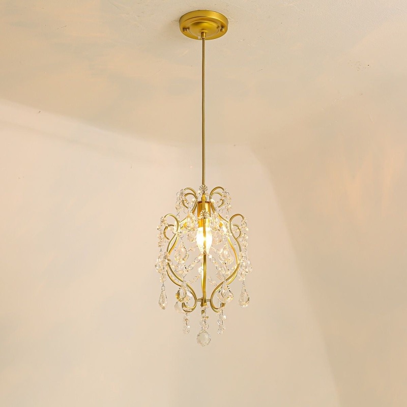 Contemporary Luxury Bent Crystal Draping Iron Glass 1-Light Pendant Light For Living Room