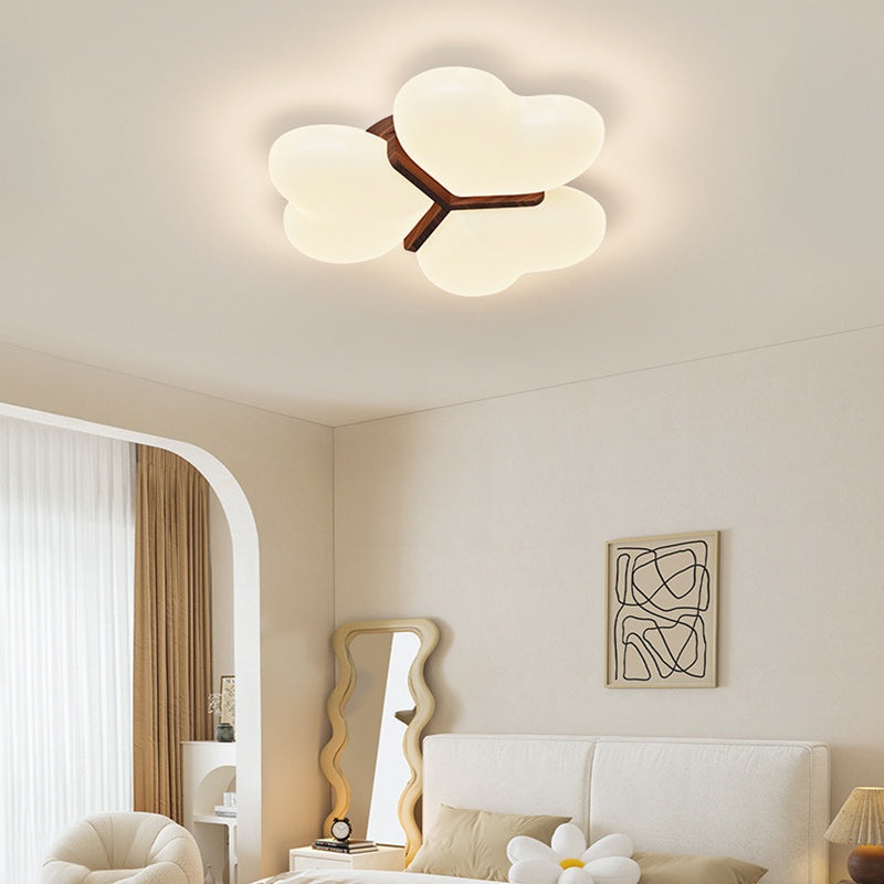 Contemporary Nordic Cream Three Love Hearts Acrylic Lampshade Iron LED Flush Mount Ceiling Light For Bedroom