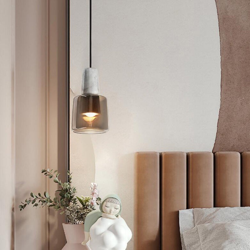 Contemporary Nordic Marble Glass Column 1-Light Pendant Light For Bedside