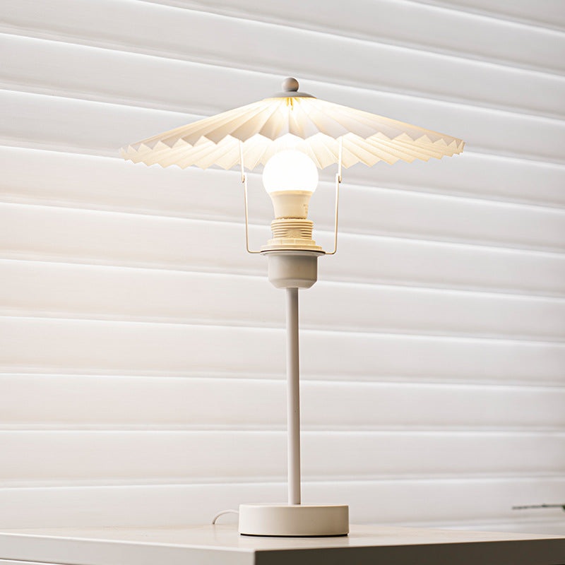 Contemporary Nordic Pleated Fabric Conical Hardware 1-Light Table Lamp For Bedside