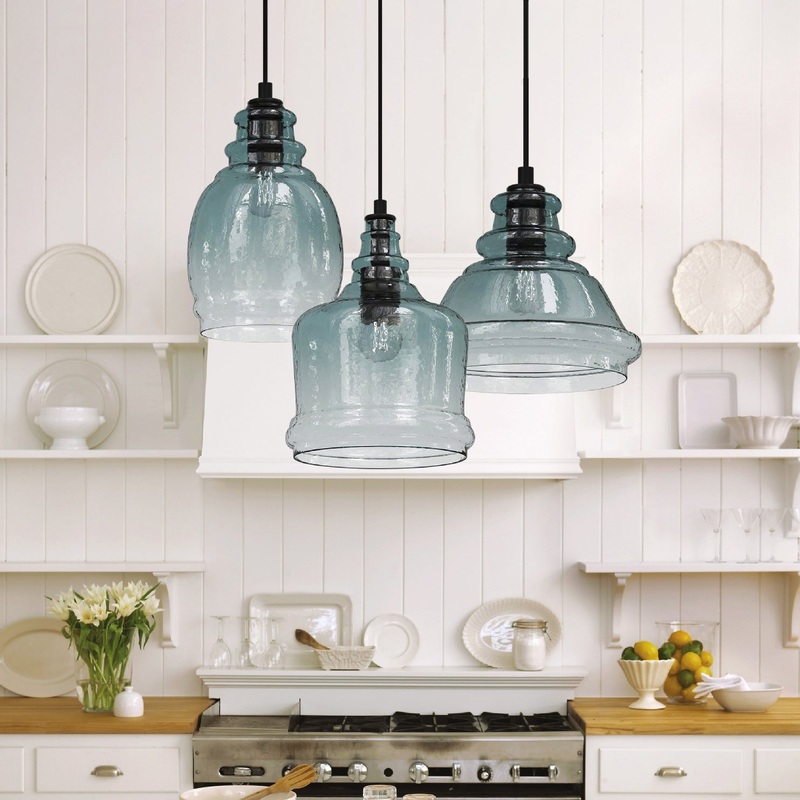 Contemporary Retro Glass Iron Can Drum 1/3 Light Pendant Light For Dining Room