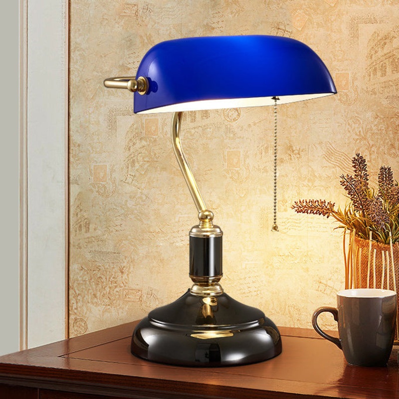 Contemporary Retro Glass Metal Strip Pull Switch 1-Light Table Lamp For Study