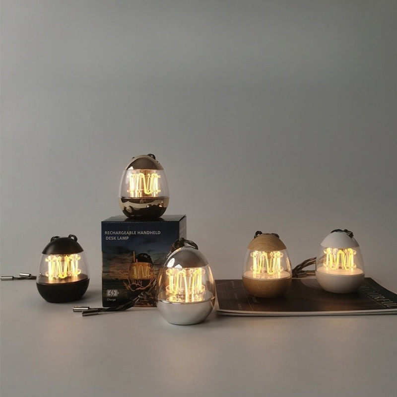 Contemporary Retro Rechargeable Aluminum Acrylic Egg Hanging LED Table Lamp Small Night Light For Bedroom